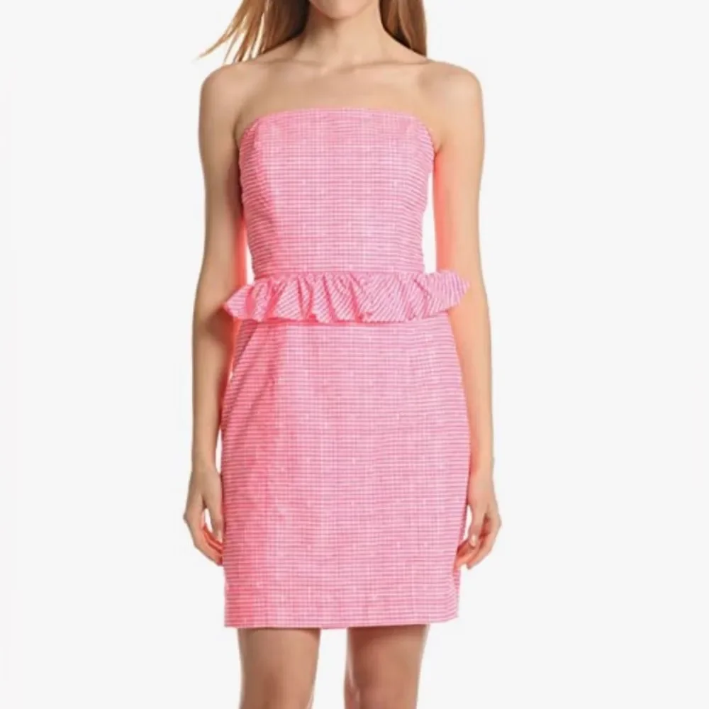Lilly Pulitzer EUC Pink Gingham Lowe Strapless Peplum Size 6